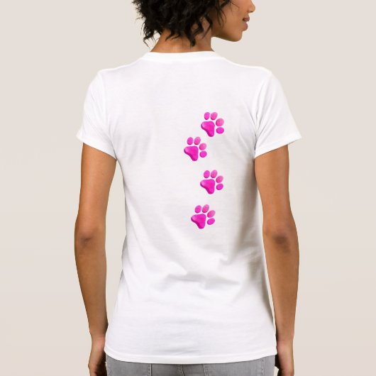 ポープリントピンクドッグママペットラバーおもしろい Tシャツ (裏面)