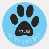 ポープリントブルーハッピーバースデー名 ラウンドシール (正面)