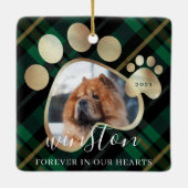 ポープリントペットフォトグリーンプレイドペット名記念 セラミックオーナメント (裏面)