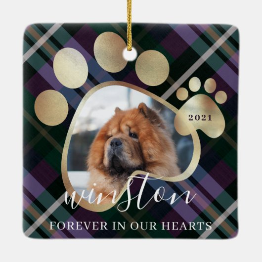 ポープリントペットフォトパープルプリードペットネームメモリアル セラミックオーナメント (裏面)