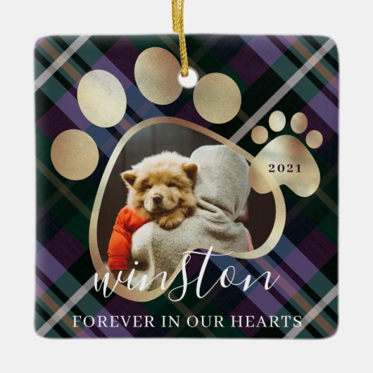 ポープリントペットフォトパープルプリードペットネームメモリアル セラミックオーナメント (正面)