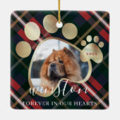 ポープリントペットフォトレッドプレイドペット名記念 セラミックオーナメント (裏面)