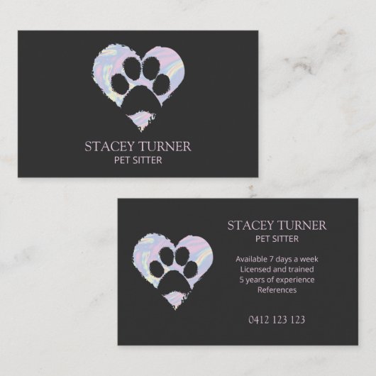 ポープリントホログラフィックハートペットシッタードッグウォーカー 名刺 (正面/裏面)