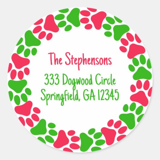 ポープリントリース明るい赤と緑のアドレス ラウンドシール (正面)