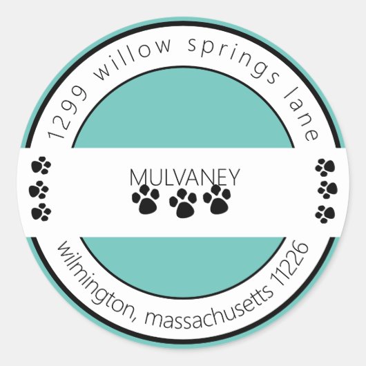 ポープリント差出人住所ターコイズ ラウンドシール (正面)