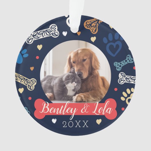 ポープリント&ボーンズのパターン | 動物のペットの写真 オーナメント (正面)