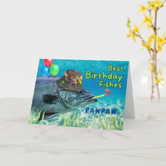 ポープーおじいちゃん誕生日フィッシュレディパーティー カード (黄色い花)