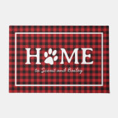 ポーモダントプリントホームペットドッグキャットネームプレイド ドアマット (正面)