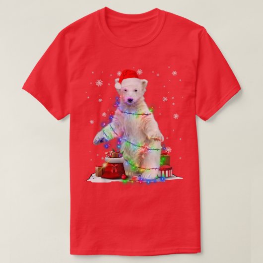 ポーラおもしろいベアツリークリスマスライトクリスマスパジャマ Tシャツ (デザイン正面)