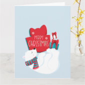 ポーラお洒落クマとプレゼントクリスマス カード (黄色い花)