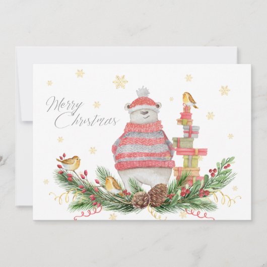 ポーラお洒落クマとホリデーグリーンと鳥 (正面)