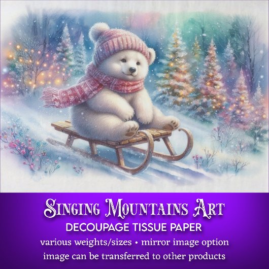 ポーラよくはしゃぐクマのウッドランドそりデコパージュ 薄葉紙