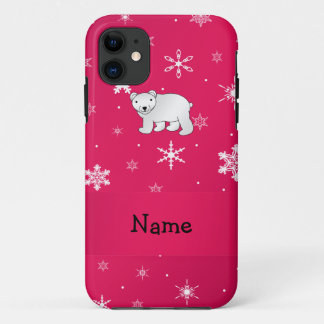 ポーラパーソナライズされたクマのピンクの雪の結晶の名前 iPhone 11 ケース
