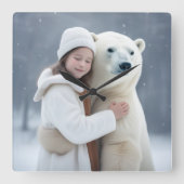 ポーラベアとガールハグ スクエア壁時計 (正面)