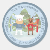 ポーラベアとトナカイのブルー封筒用シール ラウンドシール (正面)