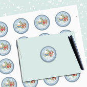 ポーラベアとトナカイのブルー封筒用シール ラウンドシール