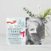 ポーラベアアイススケートで滑るブルーフォトバースデーパーティー 招待状 (スタンド正面)