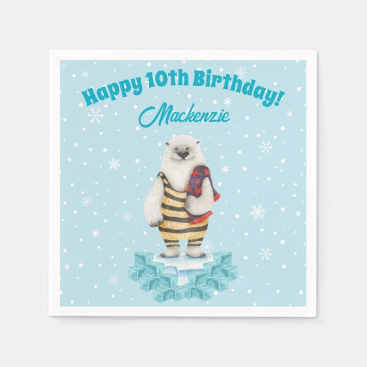 ポーラベアウィンタープール子供の誕生日パーティー スタンダードカクテルナプキン (正面)