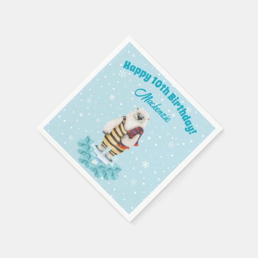 ポーラベアウィンタープール子供の誕生日パーティー スタンダードカクテルナプキン (角)