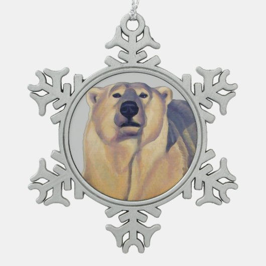 ポーラベアオーナメントホリデーベアアートデコレーション スノーフレークピューターオーナメント (正面)
