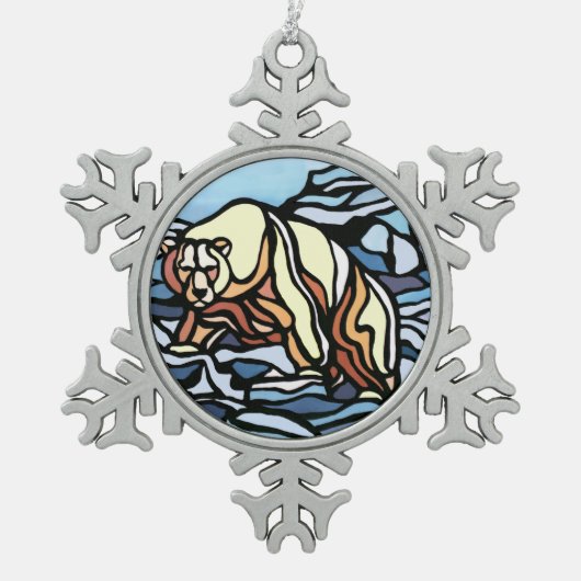 ポーラベアオーナメントホリデーベアアートデコレーション スノーフレークピューターオーナメント (正面)