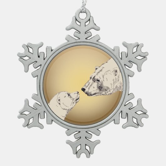 ポーラベアオーナメントホリデーベアアートデコレーション スノーフレークピューターオーナメント (正面)