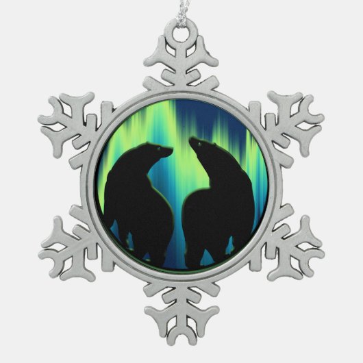 ポーラベアオーナメントホリデーベアアートデコレーション スノーフレークピューターオーナメント (正面)