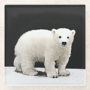 ポーラベアキュブ絵画ズ – オリジナル野生動物アート ガラスコースター