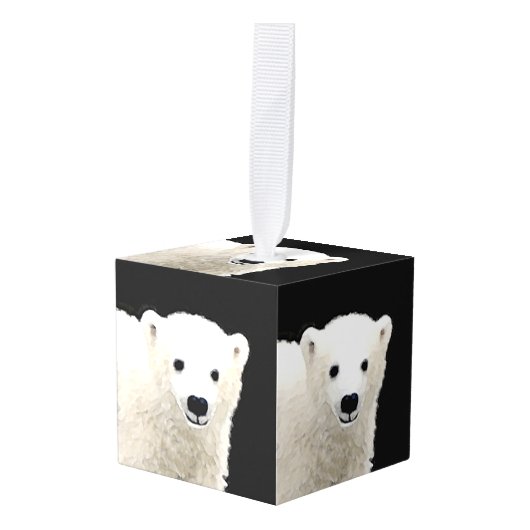 ポーラベアキュブ絵画ズ – オリジナル野生動物アート キューブオーナメント (正面アングル)