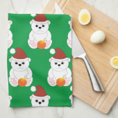 ポーラベアクリスマスサンタハット可愛いパターン緑 キッチンタオル (四つ折り)