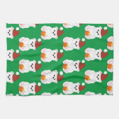 ポーラベアクリスマスサンタハット可愛いパターン緑 キッチンタオル (横)