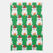 ポーラベアクリスマスサンタハット可愛いパターン緑 キッチンタオル (縦)