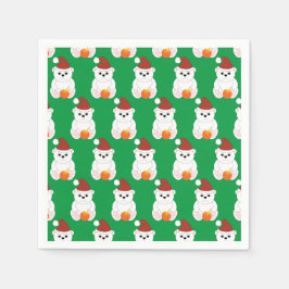 ポーラベアクリスマスサンタハット可愛いパターン緑 スタンダードカクテルナプキン