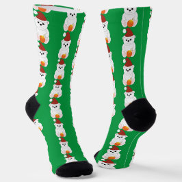 ポーラベアクリスマスサンタハット可愛いパターン緑 ソックス