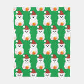 ポーラベアクリスマスサンタハット可愛いパターン緑 フリースブランケット (正面)