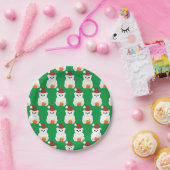 ポーラベアクリスマスサンタハット可愛いパターン緑 ペーパープレート (パーティー)