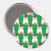 ポーラベアクリスマスサンタハット可愛いパターン緑 マグネット (正面/裏面)