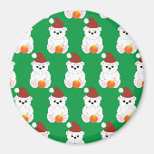 ポーラベアクリスマスサンタハット可愛いパターン緑 マグネット (正面)