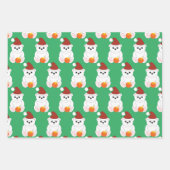 ポーラベアクリスマスサンタハット可愛いパターン緑 ラッピングペーパーシート (正面3)