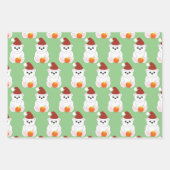 ポーラベアクリスマスサンタハット可愛いパターン緑 ラッピングペーパーシート (正面2)