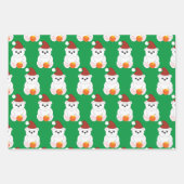 ポーラベアクリスマスサンタハット可愛いパターン緑 ラッピングペーパーシート (正面)