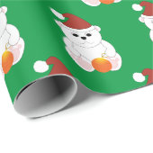 ポーラベアクリスマスサンタハット可愛いパターン緑 ラッピングペーパー (ロールコーナー)