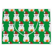 ポーラベアクリスマスサンタハット可愛いパターン緑 ラージペーパーバッグ (正面)