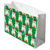 ポーラベアクリスマスサンタハット可愛いパターン緑 ラージペーパーバッグ (裏面アングル)
