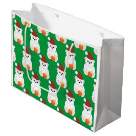 ポーラベアクリスマスサンタハット可愛いパターン緑 ラージペーパーバッグ