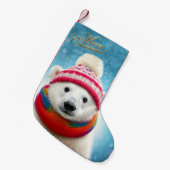 ポーラベアサンタハットとスカーフ スモールクリスマスストッキング (正面 (吊り時))
