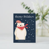 ポーラベアサンタハットクリスマスグリーティ企業のング ポストカード (スタンド正面)