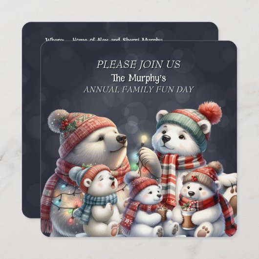 ポーラベアファミリーおもしろいデイ招待状 シーズンカード (正面/裏面)