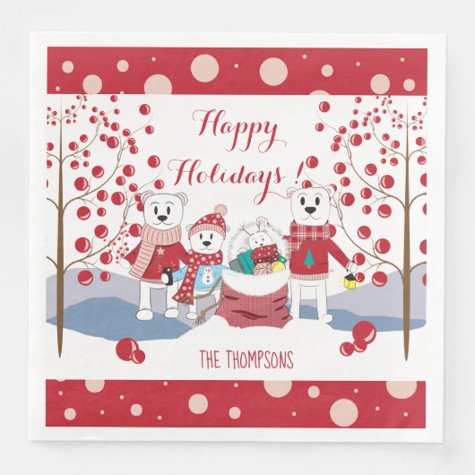 ポーラベアファミリーホリデーパーティー紙ナプキンス (正面)