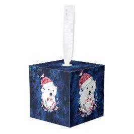 ポーラベアベビーハットバードクリスマスジョイ キューブオーナメント